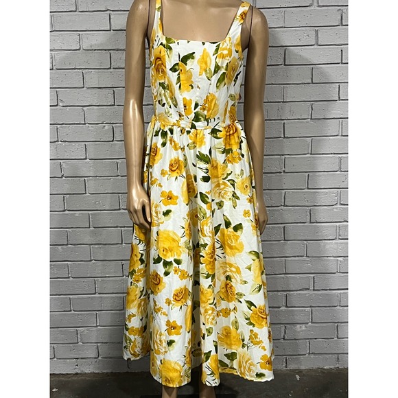 Jason Wu Dresses & Skirts - Jason Wu Women White Yellow Rose Floral Square Neck Midi Dress | Size 12
